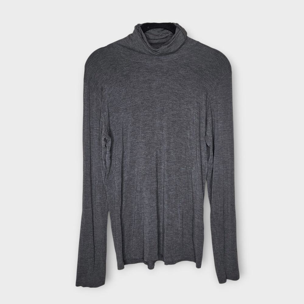 Majestic Filatures Du Lion Deluxe Mock Neck Long Sleeve Tee Gray Womens Lg